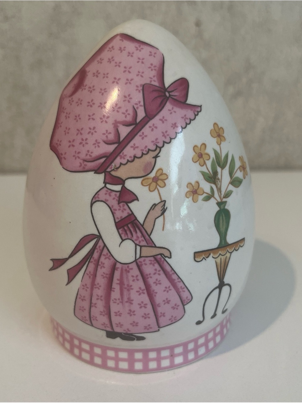 Vintage Ceramic Egg-Shaped Money Box Bank Holly Hobbie Pink Dress